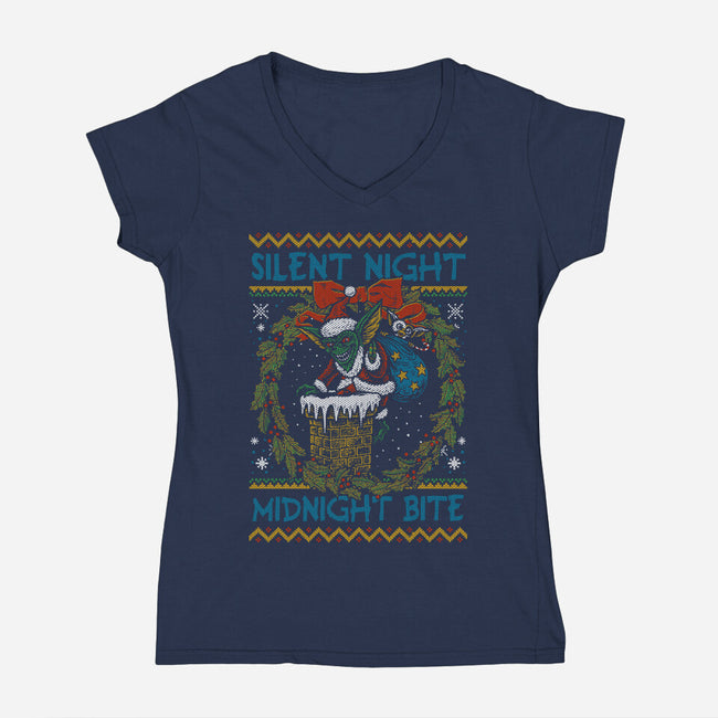 Silent Night Midnight Bite-Womens-V-Neck-Tee-Arinesart