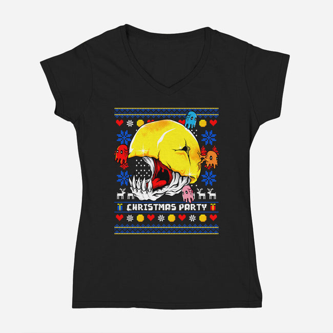 Xmas Eater-Womens-V-Neck-Tee-spoilerinc