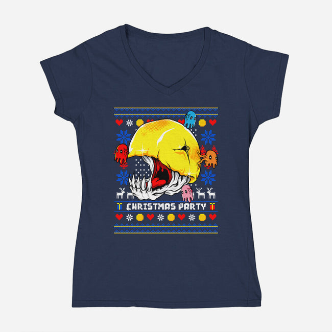 Xmas Eater-Womens-V-Neck-Tee-spoilerinc