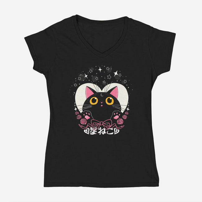 Hoshi Neko-Womens-V-Neck-Tee-naomori