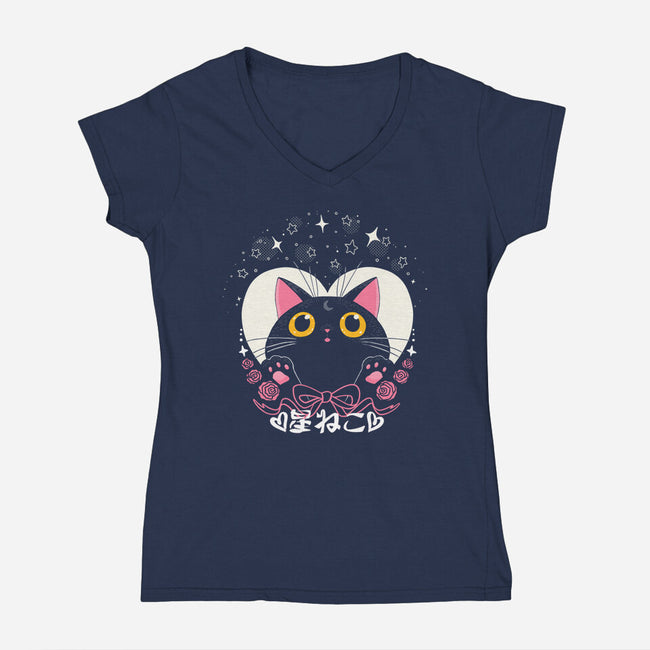 Hoshi Neko-Womens-V-Neck-Tee-naomori