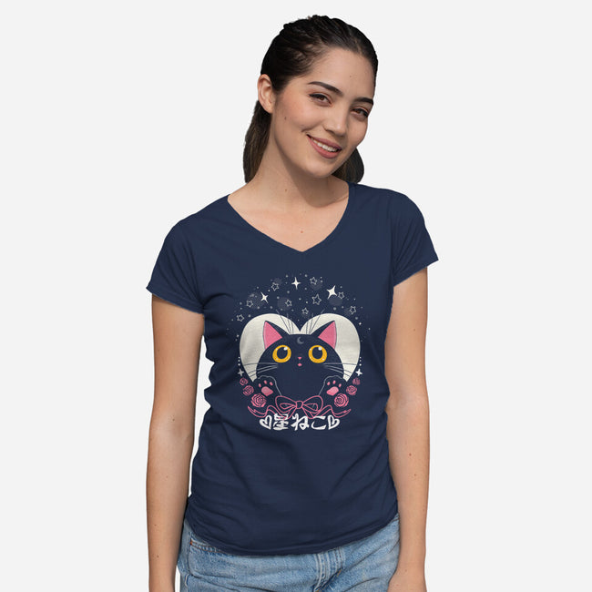 Hoshi Neko-Womens-V-Neck-Tee-naomori