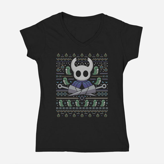 Hallownest Grubs Ugly Sweater-Womens-V-Neck-Tee-LAGELANTEE