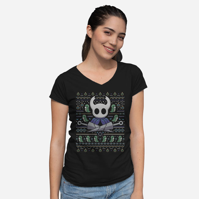 Hallownest Grubs Ugly Sweater-Womens-V-Neck-Tee-LAGELANTEE