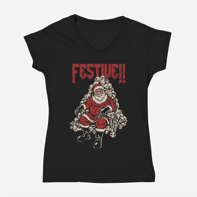 Festive Santa-Womens-V-Neck-Tee-PopCultureWizard