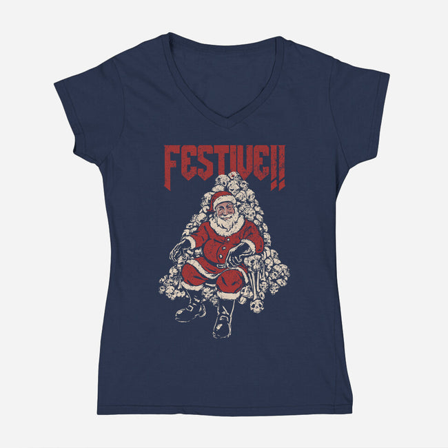 Festive Santa-Womens-V-Neck-Tee-PopCultureWizard