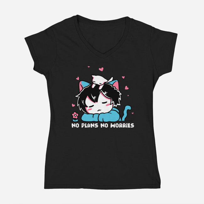 No Plans No Worries-Womens-V-Neck-Tee-naomori
