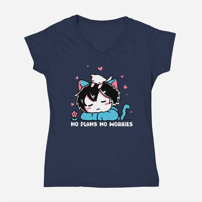No Plans No Worries-Womens-V-Neck-Tee-naomori
