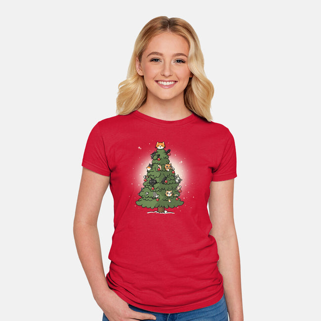 Christmas Cats Tree-Womens-Fitted-Tee-Freecheese