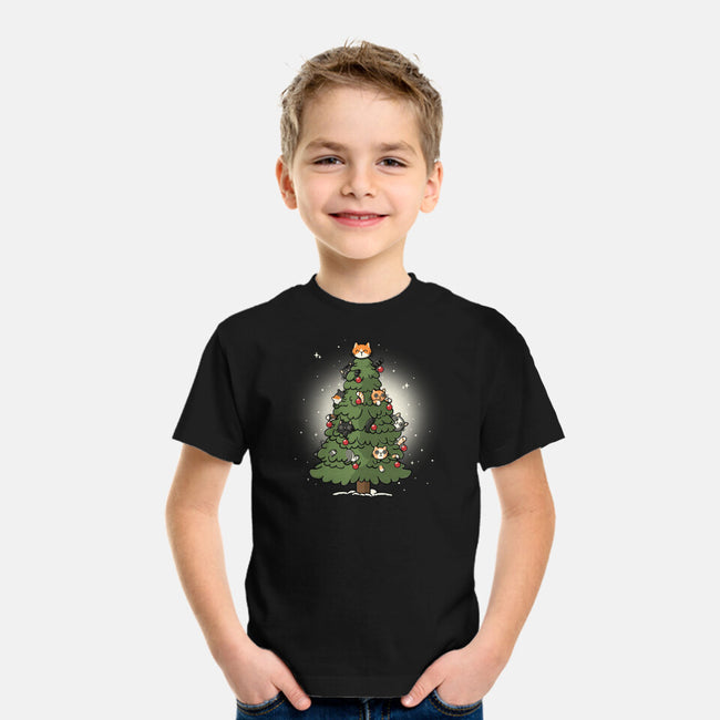 Christmas Cats Tree-Youth-Basic-Tee-Freecheese