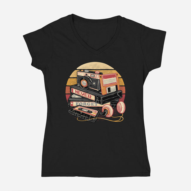 Never Forget The Classics-Womens-V-Neck-Tee-glitchygorilla