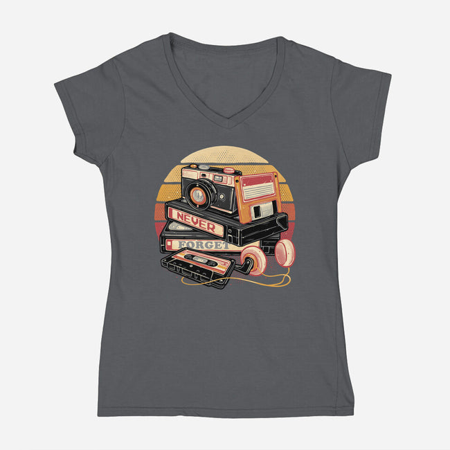 Never Forget The Classics-Womens-V-Neck-Tee-glitchygorilla