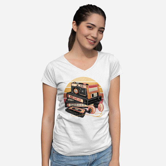 Never Forget The Classics-Womens-V-Neck-Tee-glitchygorilla
