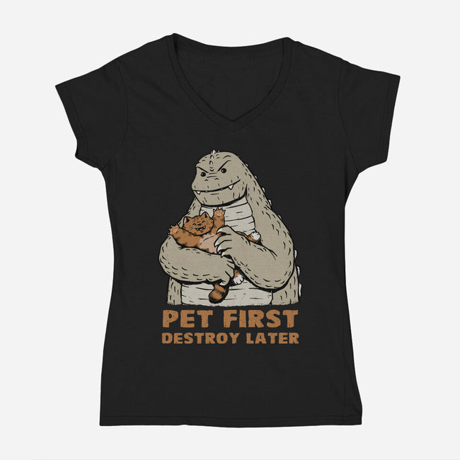 Pet First Destroy Later-Womens-V-Neck-Tee-pigboom