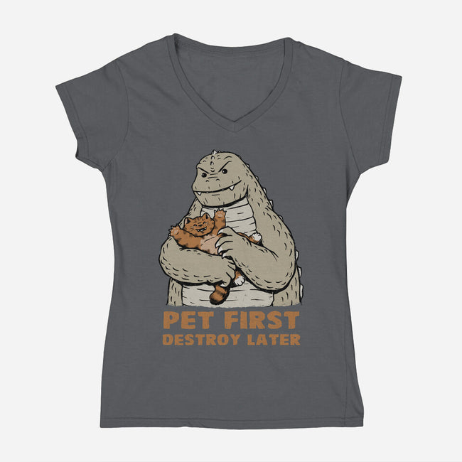 Pet First Destroy Later-Womens-V-Neck-Tee-pigboom