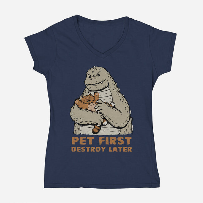 Pet First Destroy Later-Womens-V-Neck-Tee-pigboom
