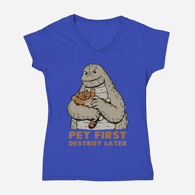 Pet First Destroy Later-Womens-V-Neck-Tee-pigboom