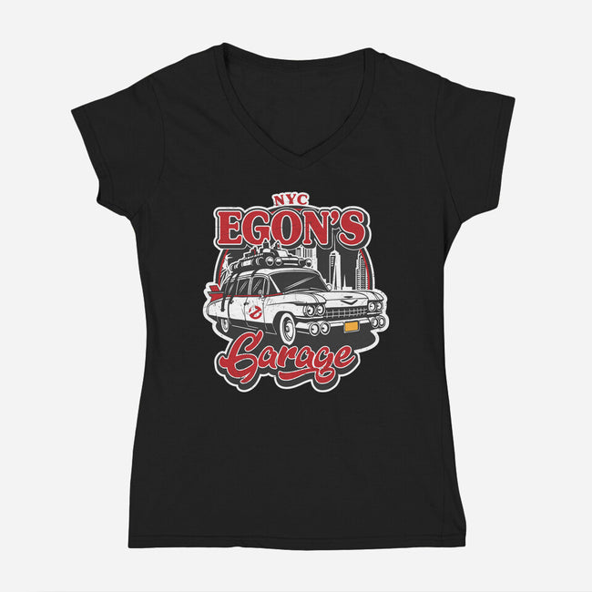 Egon's Garage-Womens-V-Neck-Tee-SuperEdu