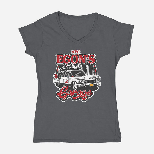 Egon's Garage-Womens-V-Neck-Tee-SuperEdu