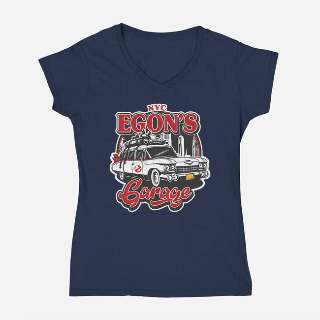 Egon's Garage-Womens-V-Neck-Tee-SuperEdu