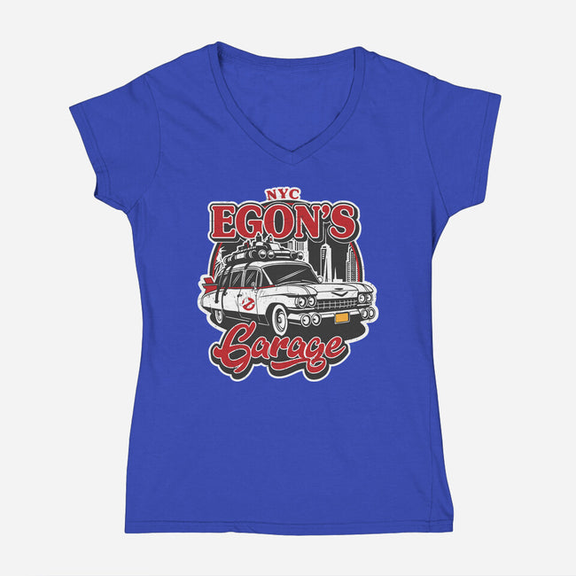 Egon's Garage-Womens-V-Neck-Tee-SuperEdu