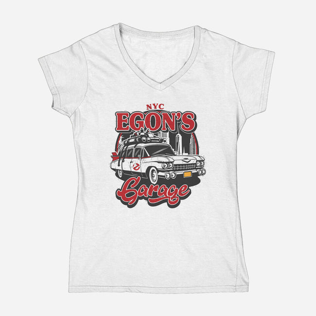 Egon's Garage-Womens-V-Neck-Tee-SuperEdu