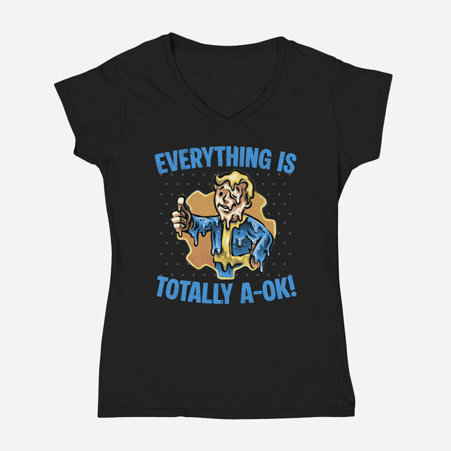 Everything Is Totally Ok-Womens-V-Neck-Tee-glitchygorilla