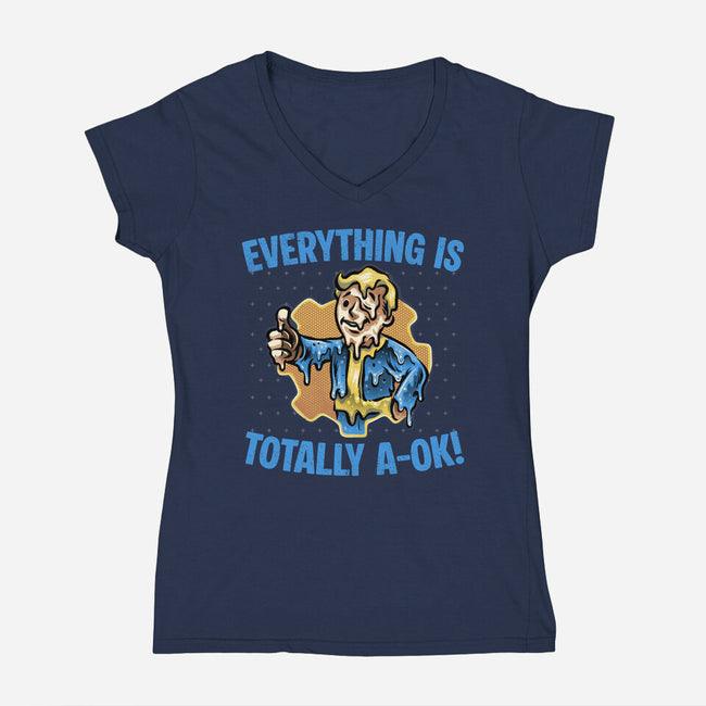 Everything Is Totally Ok-Womens-V-Neck-Tee-glitchygorilla