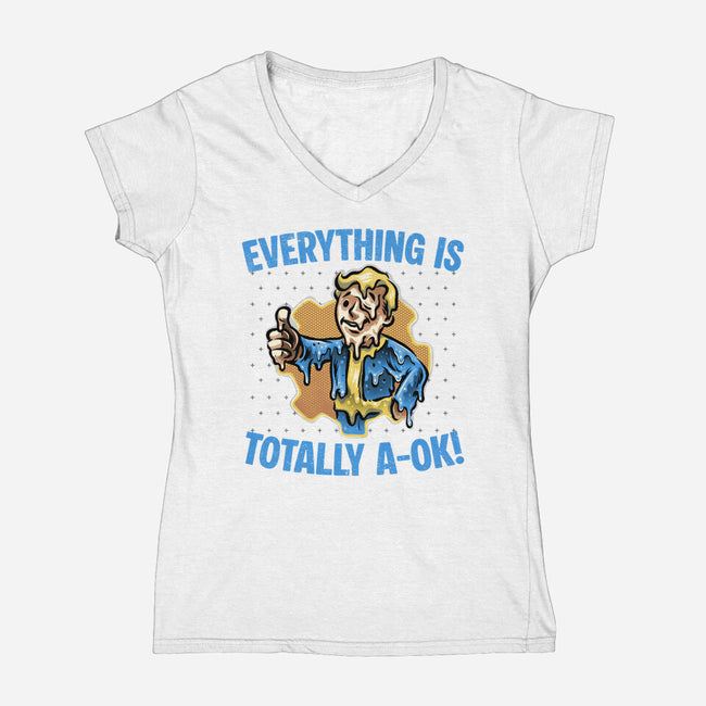 Everything Is Totally Ok-Womens-V-Neck-Tee-glitchygorilla