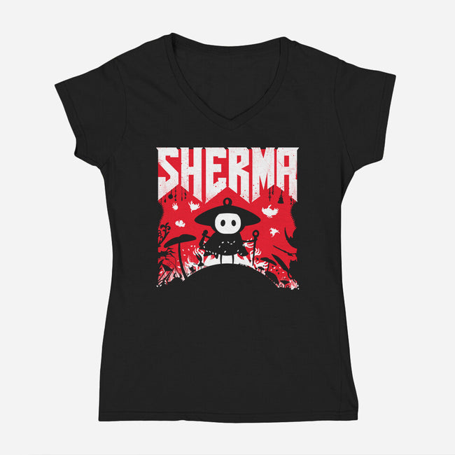 Sherma Slayer-Womens-V-Neck-Tee-rocketman_art