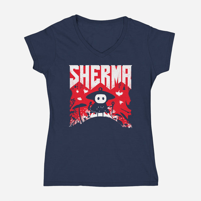 Sherma Slayer-Womens-V-Neck-Tee-rocketman_art