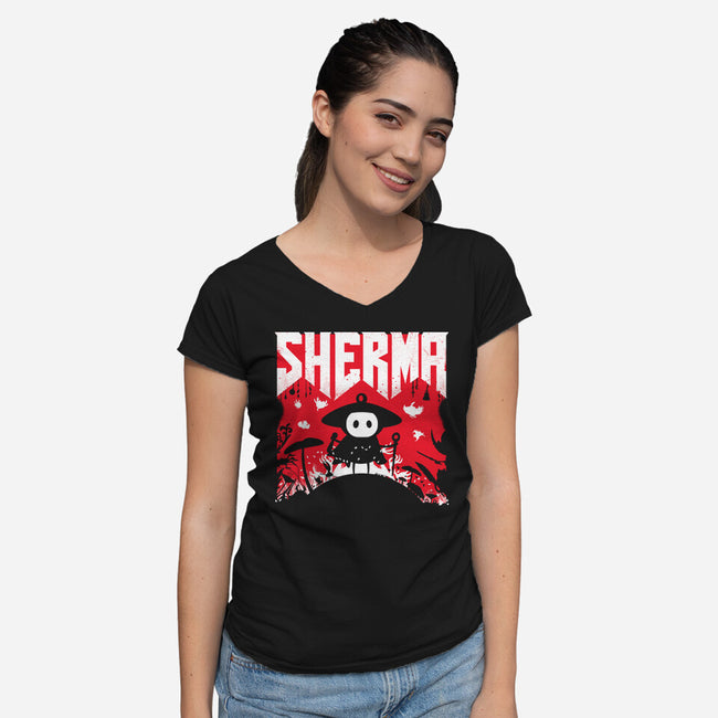 Sherma Slayer-Womens-V-Neck-Tee-rocketman_art