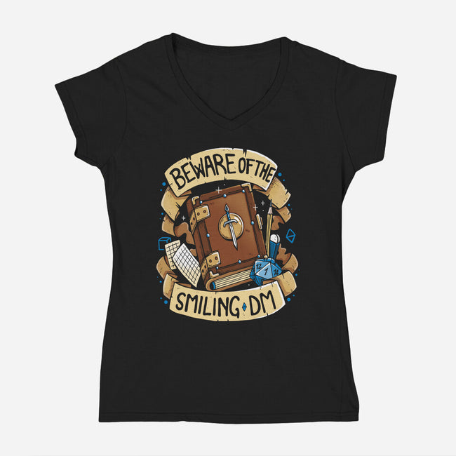 Beware Of The Smiling DM-Womens-V-Neck-Tee-Vallina84
