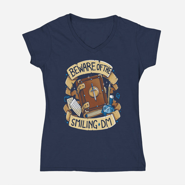 Beware Of The Smiling DM-Womens-V-Neck-Tee-Vallina84