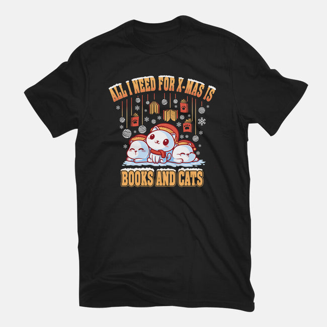 All I Need For Christmas Is Books And Cats-Womens-Fitted-Tee-erion_designs