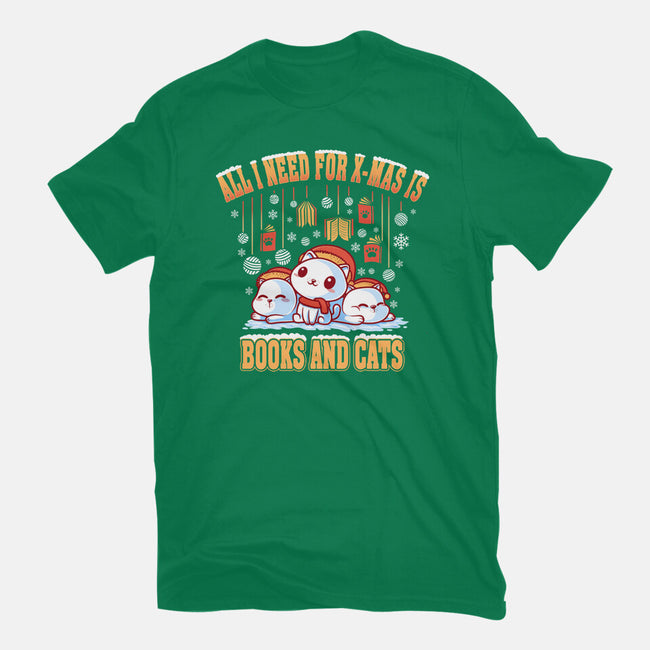 All I Need For Christmas Is Books And Cats-Womens-Fitted-Tee-erion_designs