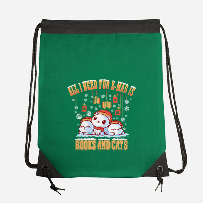 All I Need For Christmas Is Books And Cats-None-Drawstring-Bag-erion_designs