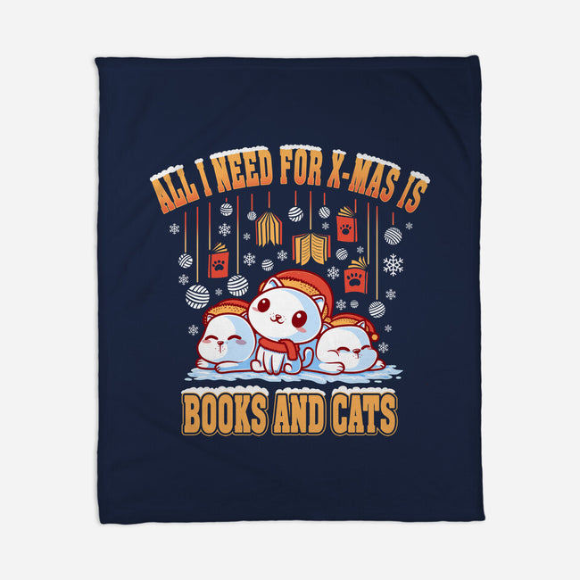 All I Need For Christmas Is Books And Cats-None-Fleece-Blanket-erion_designs