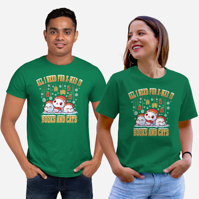 All I Need For Christmas Is Books And Cats-Unisex-Basic-Tee-erion_designs
