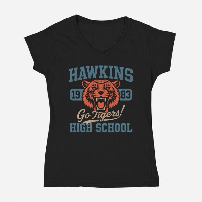 Hawkins Tigers-Womens-V-Neck-Tee-fanfreak1