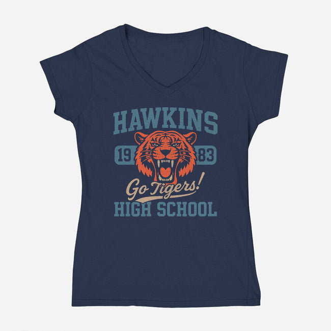 Hawkins Tigers-Womens-V-Neck-Tee-fanfreak1