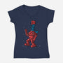 Robot Scarf-Womens-V-Neck-Tee-Raffiti