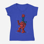 Robot Scarf-Womens-V-Neck-Tee-Raffiti