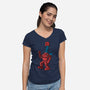 Robot Scarf-Womens-V-Neck-Tee-Raffiti