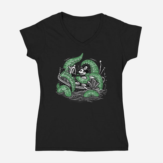 Steamboat And The Monster-Womens-V-Neck-Tee-glitchygorilla