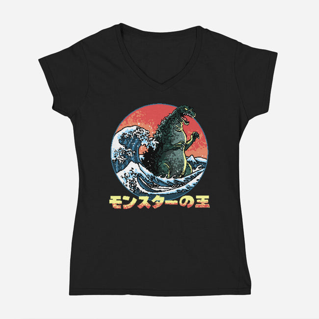 Pixel Kaiju-Womens-V-Neck-Tee-zascanauta