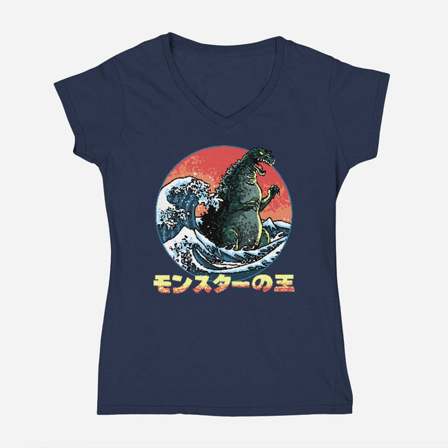 Pixel Kaiju-Womens-V-Neck-Tee-zascanauta