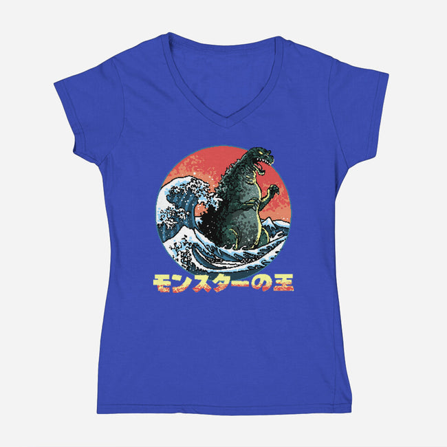 Pixel Kaiju-Womens-V-Neck-Tee-zascanauta