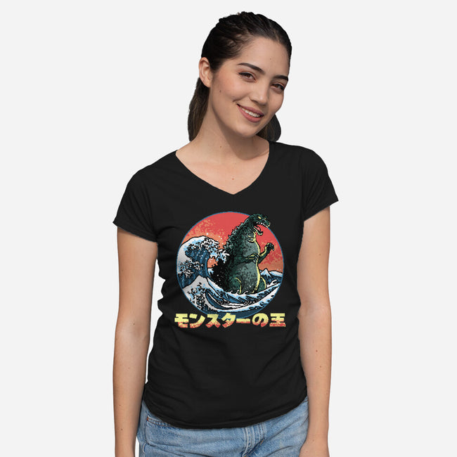 Pixel Kaiju-Womens-V-Neck-Tee-zascanauta
