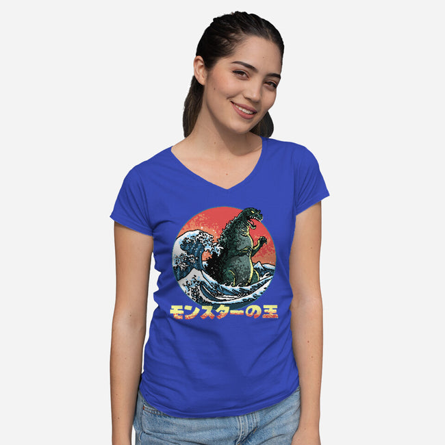 Pixel Kaiju-Womens-V-Neck-Tee-zascanauta